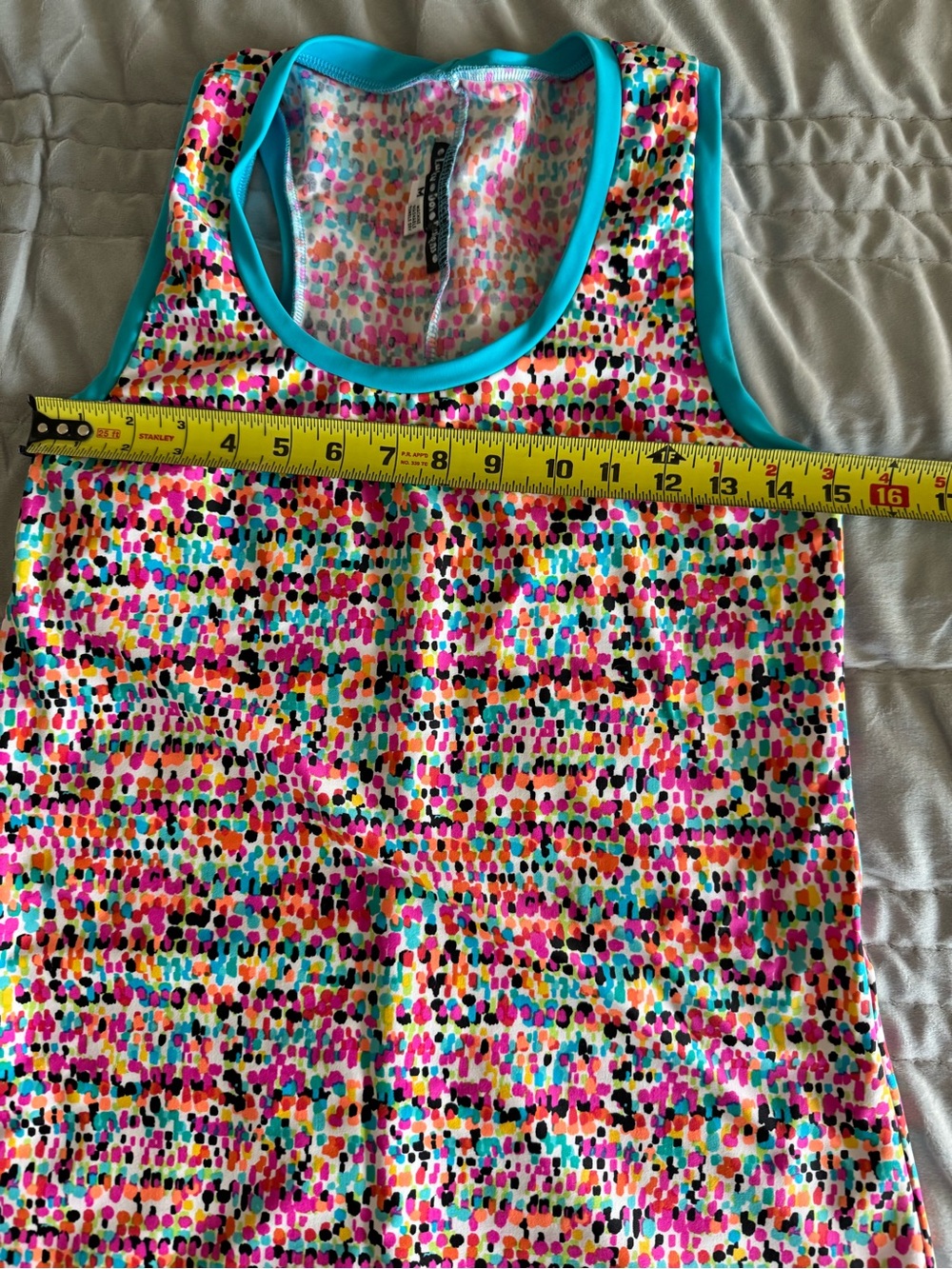 Lacy Dot Design Dress Pink Multicolor Dot Tank Dress with Blue Trim Size Med VGC - Picture 6 of 9
